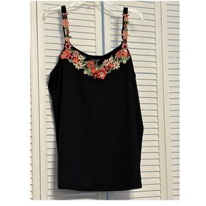 BloomChic Black Floral Embroidered Cami Tank Top Adjustable Straps Plus Size 18